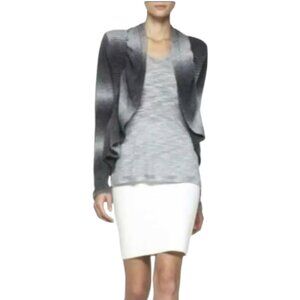 BCBG MAXAZRIA Cardigan Sweater, Gray Wool Ombre Long Sleeve Ruffle Open Boho, S
